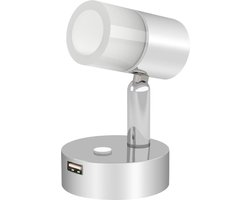 Leeslamp Nachtkastje Dimbare LED Wandlamp met USB-oplader Frosted Acryl Lampenkap voor Camper Van - DC 12-24V Hardwired Chrome (1 PCS)