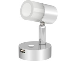 Leeslamp Nachtkastje Dimbare LED Wandlamp met USB-oplader Frosted Acryl Lampenkap voor Camper Van - DC 12-24V Hardwired Chrome (1 PCS)