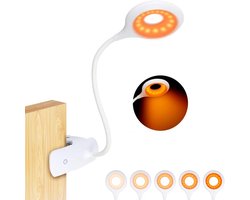 Leeslamp,16LEDS Boeklamp met Blauwlichtblokkering,dimbare 5 helderheidsniveaus LED-Klemlamp,USB-oplaadbaar,draagbaar, 360 graden flexibele klemlamp, zwanenhals, leeslamp voor slaapkamer & bureau