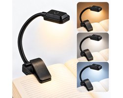 Leeslampje voor boek - Boeklampje - Klemlamp - 3 LED Kleuren - Staand Bedlampje Lamp - USB Oplaadbaar - Dimbaar - Zwart