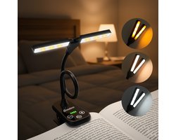 Leeslampje voor Boek Oplaadbaar USB – 8 standen 80 uur lezen – Boekenlampje – Boeklampje met klem – Klemlamp Bedlampjes Leeslampjes – Zwart – Woodoro