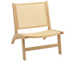 Leesstoel 70x64x74 cm Zonder Armleuningen Stoel Natuur Hout Rieten Rugleuning Houten Frame Veelzijdige Plaatsing Woonkamer Slaapkamer