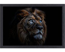 Leeuw portret - Dieren wanddecoratie - Muurdecoratie Ogen - Wanddecoratie modern - Canvas met baklijst schilderij woonkamer - Schilderijen & posters canvas met baklijst 100x75 cm