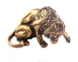 Leeuw Standbeeld - Bronzen Figuur Dier - Woondecoratie - Handgemaakt Koper - 40x30mm - Antiek Brons