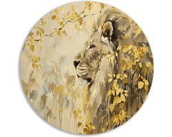 Leeuw wandschaal - Dieren wandschalen - Wandcirkel Bladeren - Muurdecoratie industrieel - Wandpaneel - Wanddecoratie muurcirkel forex 70x70 cm
