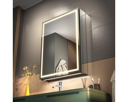 LeeuwenChoice® Badkamer Kast & Spiegel 2 In 1 - Spiegel Met LED Verlichting - Anti Condens - 70x50x13cm (LxBxD) - Scharnier Linkerkant - Ruimte Besparend Ontwerp