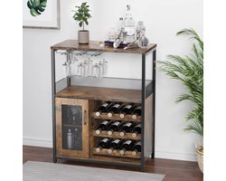 LeeuwenChoice® Industrieel Dressoir - Buffetkast/Wijnkast Met Opbergruimte - Vitrinekast Met Afneembaar Rek Met Glazenhouder en gaasdeur