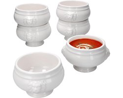 Leeuwenkop-termines, klein, 450 ml, voor 6 personen, witte soepkopjes 0,45 liter, soepterrines met leeuwenkoppen, soepkom voor bruiloft, erwten- of linzensoep, set van 6