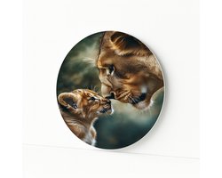 Leeuwin en welp - Forex - Wandobject rond - Forex muurcirkel - 100x100 cm