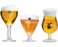 Leffe Bierglazen Cadeau Set - 3 stuks - Set met verschillende bierglazen - Perfect voor proeven van diverse biersoorten - Vaatwasserbestendig - Helder glas - 330 ml, 250 ml, 300 ml - Glaswerk - Gifts