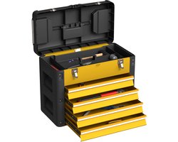 Lege gereedschapskist - 49 - 7 x 25 - 3 x 40 - 7 cm - gereedschapskist met 4 laden - mini - kist - staal - geel