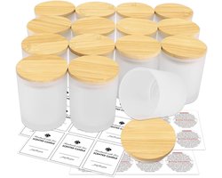 Lege kaarsenpotten 7 oz - Glazen matte potten met bamboe deksels en kleverige labels, set van 15 stuks