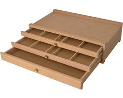 Lege schilderkoffer met 3 compartimenten Troyes - Houten kist van beukenhout 41 x 26 x 11 cm - Opbergkoffer Ideaal voor het opbergen van schildergereedschappen - Schilderkoffer voor verf, penselen en pennen