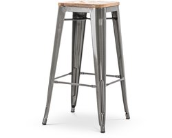 Legend Metalen barkruk industrieel metaal - met houten zitting - 77 cm