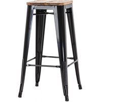 Legend Metalen barkruk zwart - met houten zitting - 77 cm