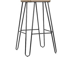 Legend Wire metalen barkruk zwart - met houten zitting - 65 cm