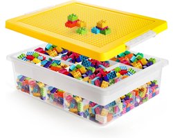 Lego opbergdoos met afneembaar deksel, meerdere vakken, grote transparante opbergdoos voor knutselspullen, stapelbaar, geschikt voor Lego stenen, geel.