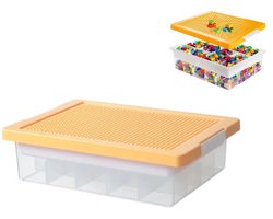 Lego opbergdoos met afneembaar deksel, meerdere vakken, grote transparante opbergdoos voor knutselspullen, stapelbaar, geschikt voor Lego stenen, geel.