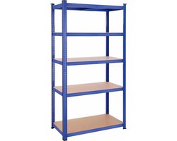 Legplank, Rek Voor Zwaar Gebruik, Kelderplank, 5 Verstelbare Legplanken, Metalen Legplank, Legplank Zonder Bouten, Werkplaatplank, Blauwe