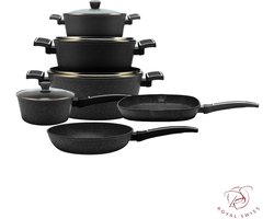 LEIAN HOME ® Pannenset - Forged Pannenset - 10 delig - Met glazen deksels- Alle warmtebronnen - Antiaanbaklaag - PFAS-vrij - Marmeren coating - Inductie - zwart