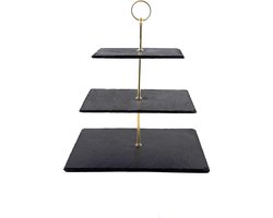Leisteen etagère in zilver, goud, zwart, rond en vierkant | ontbijt buffetplaat | etagère 3 verdiepingen | geweldig cadeau/goud vierkant serveerstandaard incl. leisteen krijtstift