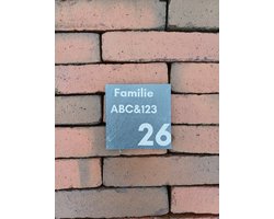 Leisteen Huisnummer - Naamplaat 10x10cm modern personaliseerbaar met naam en huisnummer