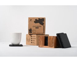 Leisteen Onderzetters voor glazen – Incl. Coating - Zwart Steen - 8 stuks - TPU Rubber