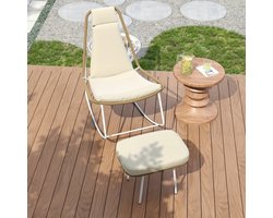 Leisure Chair Set 2pcs, Balcony Furniture Set, Made Of Steel, Hand Woven Rope, with Footstool, Chair Bearing Capacity Of 160 Kilograms, Suitable for Living Room, Office, Terrace, Garden, Balcony, Beige, Garden Furniture, Pati