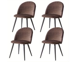 Leisure Stoel – Fauteuil – Vintage Stoel – Eetkamerstoel – Lounge Stoel – Set Van 4 – Fluwelen Bekleding – Metalen Frame – Bruin