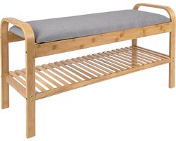 Leitmotiv Bank Arch - Bamboe met Grijze stof - 90x33x50cm - Scandinavisch