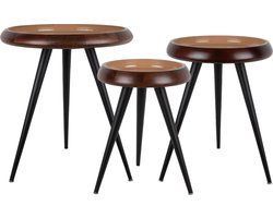 Leitmotiv Bijzettafel Tripod - Bruin - 33x33x46cm - 41,5x41,5x54cm- 52x52x59cm - Scandinavisch
