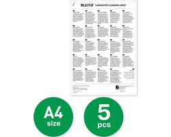 Leitz Premium A4/A3 Reinigingsvellen voor Lamineerapparaat - Verwijder Lijm en Vuil - Kan Worden Hergebruikt - 5 stuks