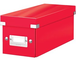 Leitz WOW Click & Store Opbergdoos met Deksel voor CD's - Kartonnen Sorteerdoos voor Spullen - 84% Gerecycled Karton - 14.3 x 35.2 Cm (BxD) - Rood