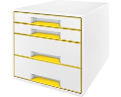Leitz WOW Cube Ladenblok Met 4 Laden - Opberger met Vakken - Voor Kantoor En Thuiswerken - Ideaal Voor Thuiskantoor - Wit/Geel