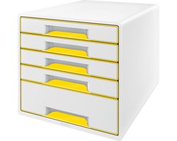 Leitz WOW Cube Ladenblok Met 5 Laden - Opberger met Vakken - Voor Kantoor En Thuiswerken - Ideaal Voor Thuiskantoor - Wit/Geel
