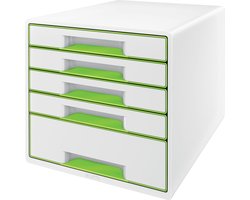 Leitz WOW Cube Ladenblok Met 5 Laden - Opberger met Vakken - Voor Kantoor En Thuiswerken - Ideaal Voor Thuiskantoor - Wit/Groen