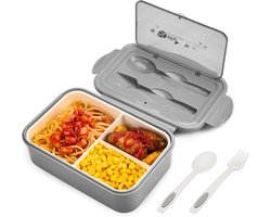 Lekvrije Bento Box voor Volwassenen - Voedselcontainer met 3 Vakken en Bestekset, Magnetron- en Vaatwasmachinebestendig