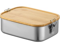 Lekvrije RVS Lunchtrommel met Houten Deksel voor School en Werk