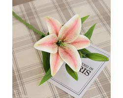 Lelie - lichtroze - zijden bloemen - 3 stelen - onderhoudsvrij - 38 cm - kunstbloemen