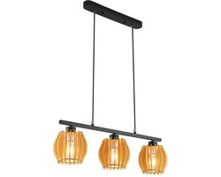 Lemlit Hanglamp 3 Lichts - Houten Lampion Hangverlichting - Pendellamp voor Eettafel Keuken Eetkamer Kookeiland en Woonkamer - Zonder Lichtbron