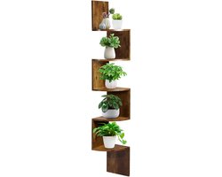 Lemlit Hoekplank Wandplank 5 Lagen 124,5 cm - Zwevende Wandplank Hoekrek Boekenplank en Plantenrek voor Slaapkamer Woonkamer Badkamer Kantoor - Vintage Brui