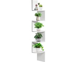 Lemlit Hoekplank Wandplank 5 Lagen 124,5 cm - Zwevende Wandplank Hoekrek Boekenplank en Plantenrek voor Slaapkamer Woonkamer Badkamer Kantoor - Wit