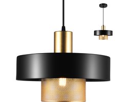 Lemlit IndustriëleLemlit Industriële Hanglamp - Metalen Pendellamp - Eettafel Hanglamp voor Keukeneiland Eetkamer Slaapkamer en Hal - 22 x 30 cm - Zwart Goud - Zonder Lichtbro