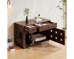 Lemlit Kattenbak Kast - Kattenmeubel met Opbergkast, Verborgen Kattenbak Meubel en Kattenhuis met Zandopvangplaat - 100x45x66 cm voor Woonkamer Hal - Walnoot