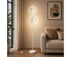 Lemlit - LED vloerlamp, 2-lichts staande lamp, ringlamp, modern design, 59 x 25 x 160 cm, 21W 4500K, voetschakelaar, woonkamer slaapkamer leeshoek - Energieklasse C - zandwit