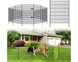 Lemlit Tuinhek met Poort 5 delig - Metalen Insteekhek met 4 Panelen en Hekpoort - Vijverhek en Dierenhek voor Hond Tuin Gazon en Border - 71 x 81 cm Breed - Zwart