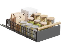 Lemlit Uitschuifbare Kastlade 39,5 x 23,5 x 11 cm - Keukenkast Organizer Zonder Boren - Telescoop Lade met Houten Handgreep voor Keuken Badkamer - Grijs