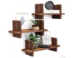 Lemlit Wandplanken Set 3 Stuks - Zwevende Wandplanken Houtlook 26,2/32,5/39,9 cm - Decoratief Wandrek voor Woonkamer Keuken Slaapkamer en Badkamer - Donkerbruin