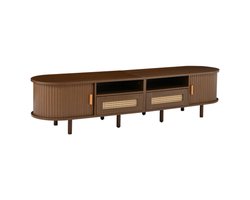 Lemonbest Ovale tv-standaard/tafel - 170*40*40 cm - Rotan design - met twee lades en twee schuifdeuren - Donker Walnootkleur