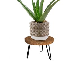 Lemonbest Plantenstandaard Rond 25,4 x 17,8 cm - Houtlook Bloemenstandaard met Metalen Poten - Plantenkruk voor Binnen en Buiten - Bruin Zwart
